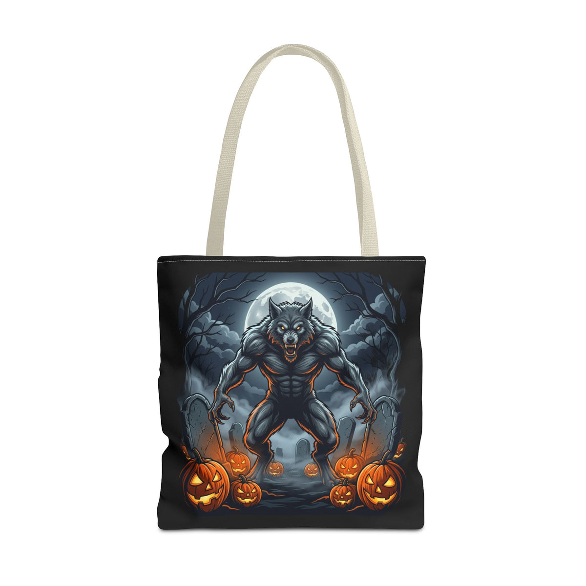 Werewolf Halloween Tote Bag — Full Moon Pumpkin Horror AOP Tote