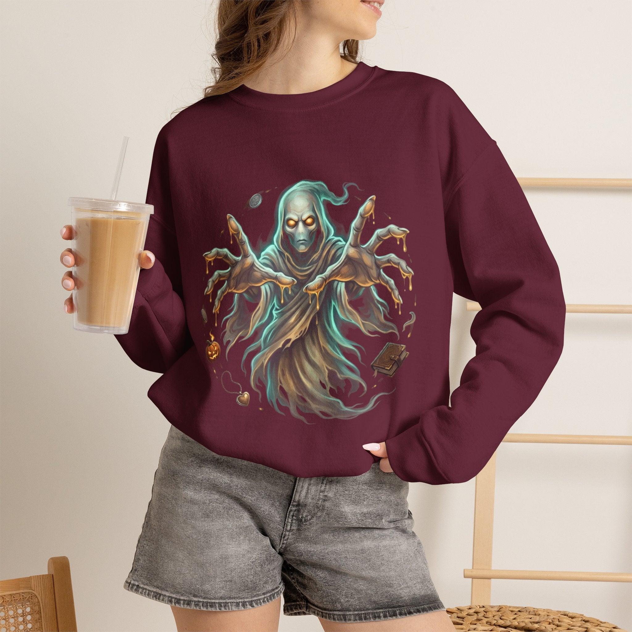 Hooded Wraith Halloween Crewneck Sweatshirt