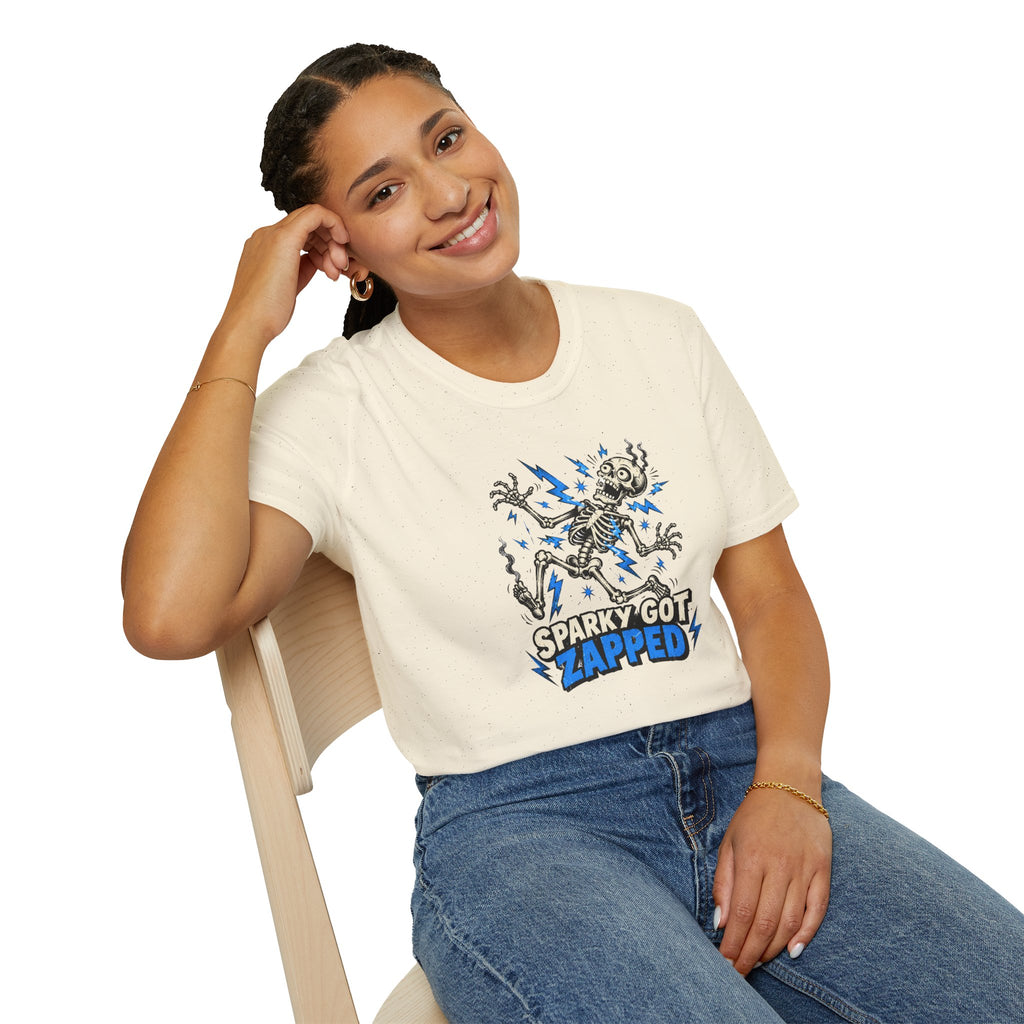 Sparky Got Zapped Skeleton Graphic T-Shirt