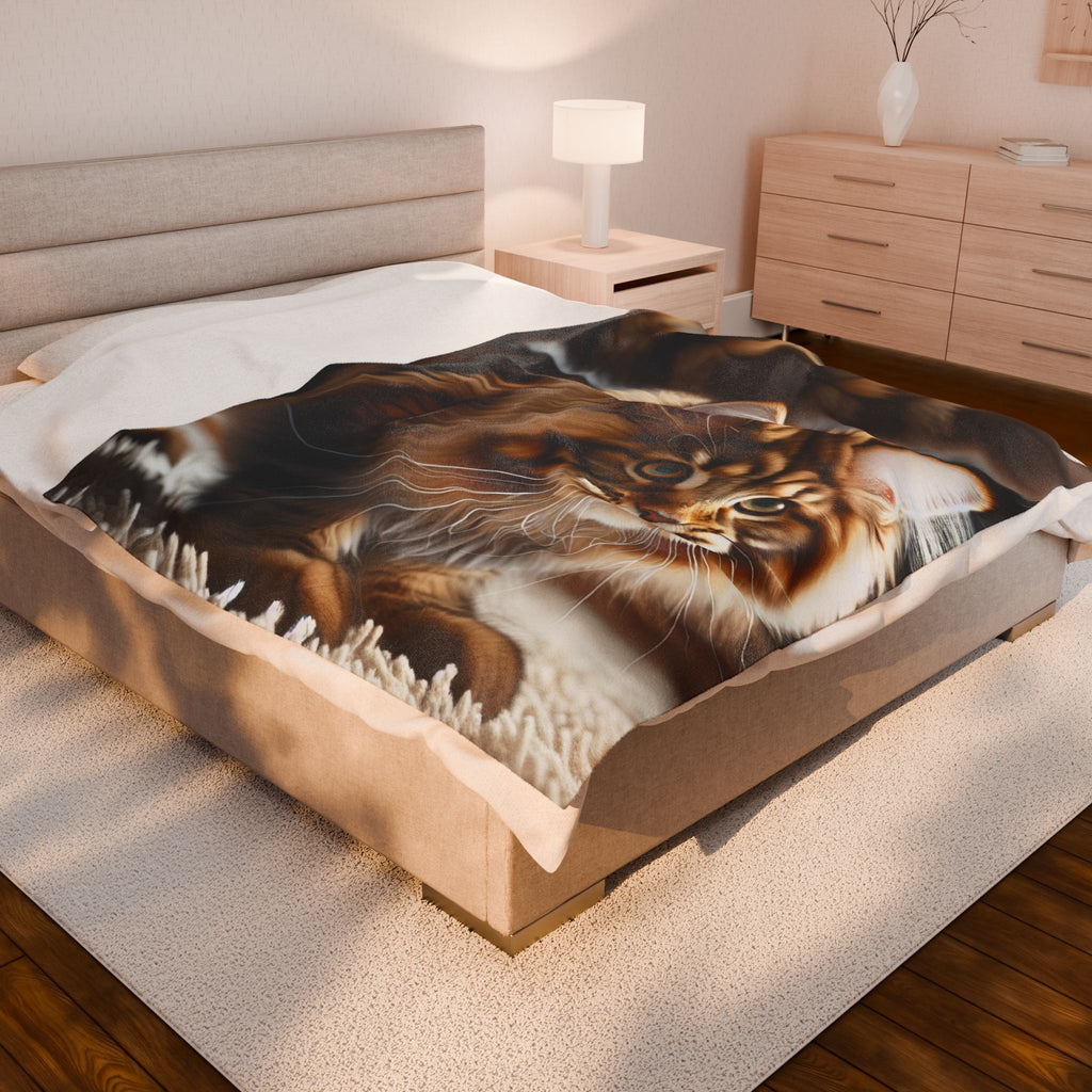Velveteen Plush Blanket - Maine Coon Cat 2