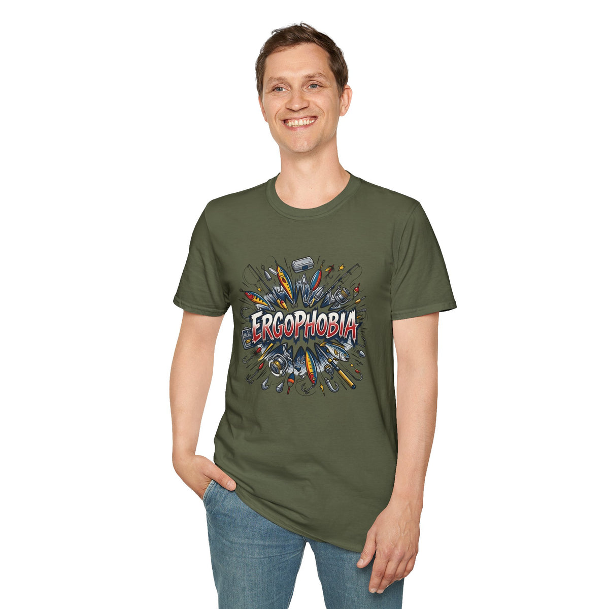 Ergophobia Comic Burst T-Shirt — Funny Anxiety Awareness Tee