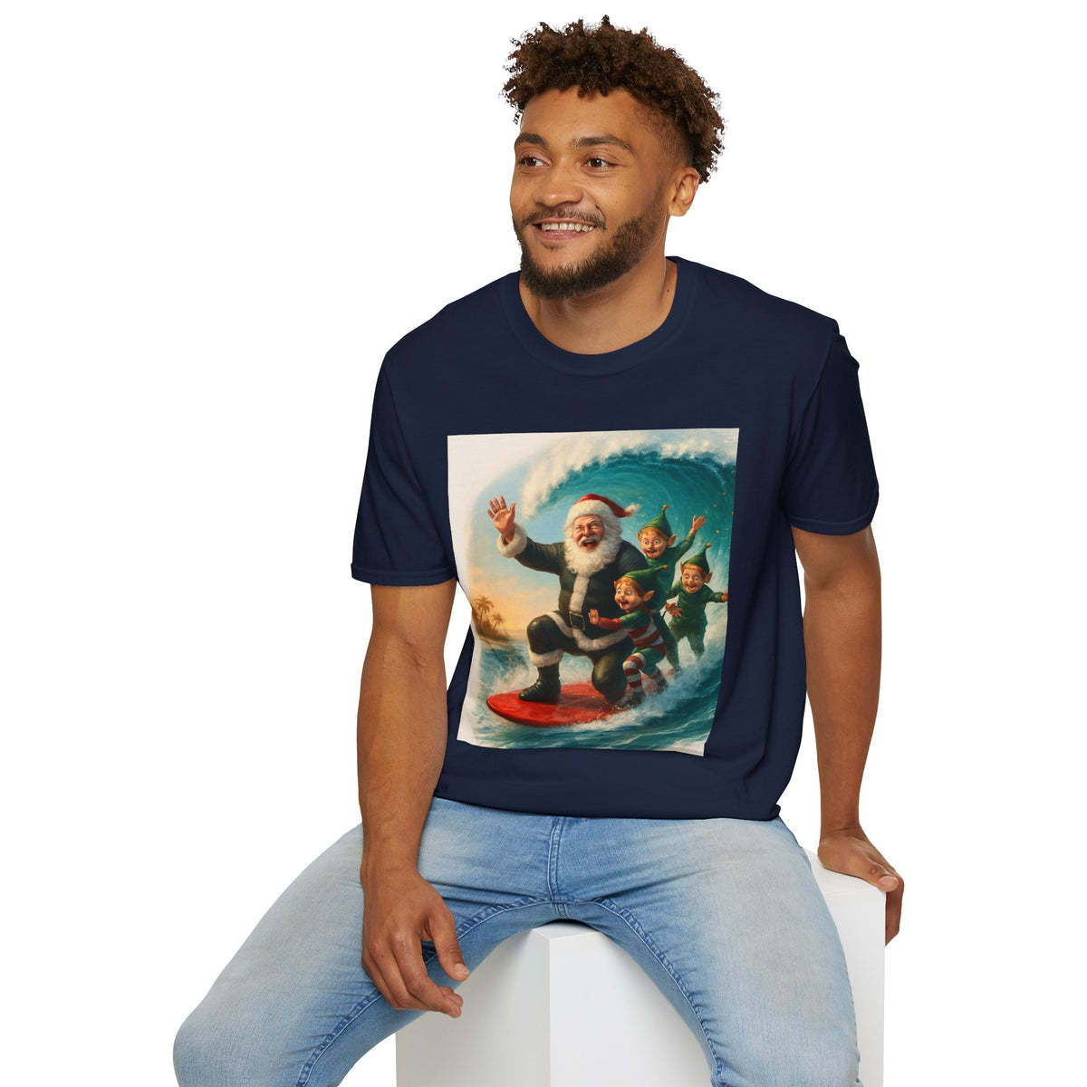 Santa Surfing T-Shirt — Retro Christmas Surfing Santa Tee