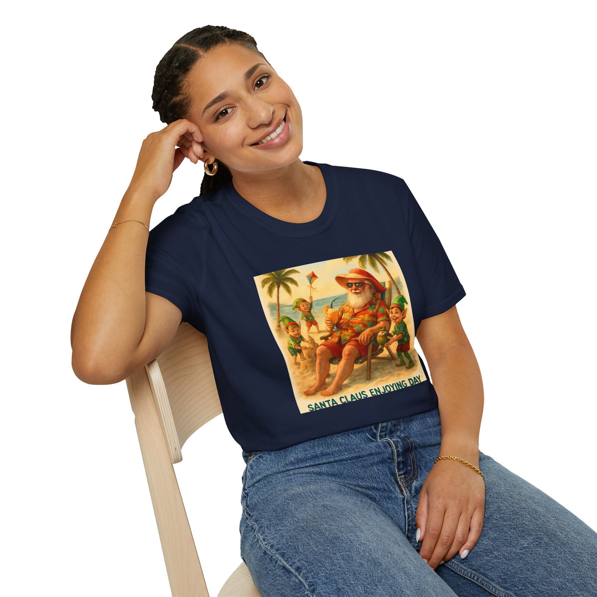 Santa Claus Enjoying Day T-Shirt – Retro Beach Holiday Tee