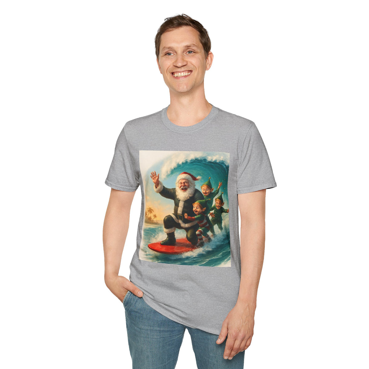 Santa Surfing T-Shirt — Retro Christmas Surfing Santa Tee