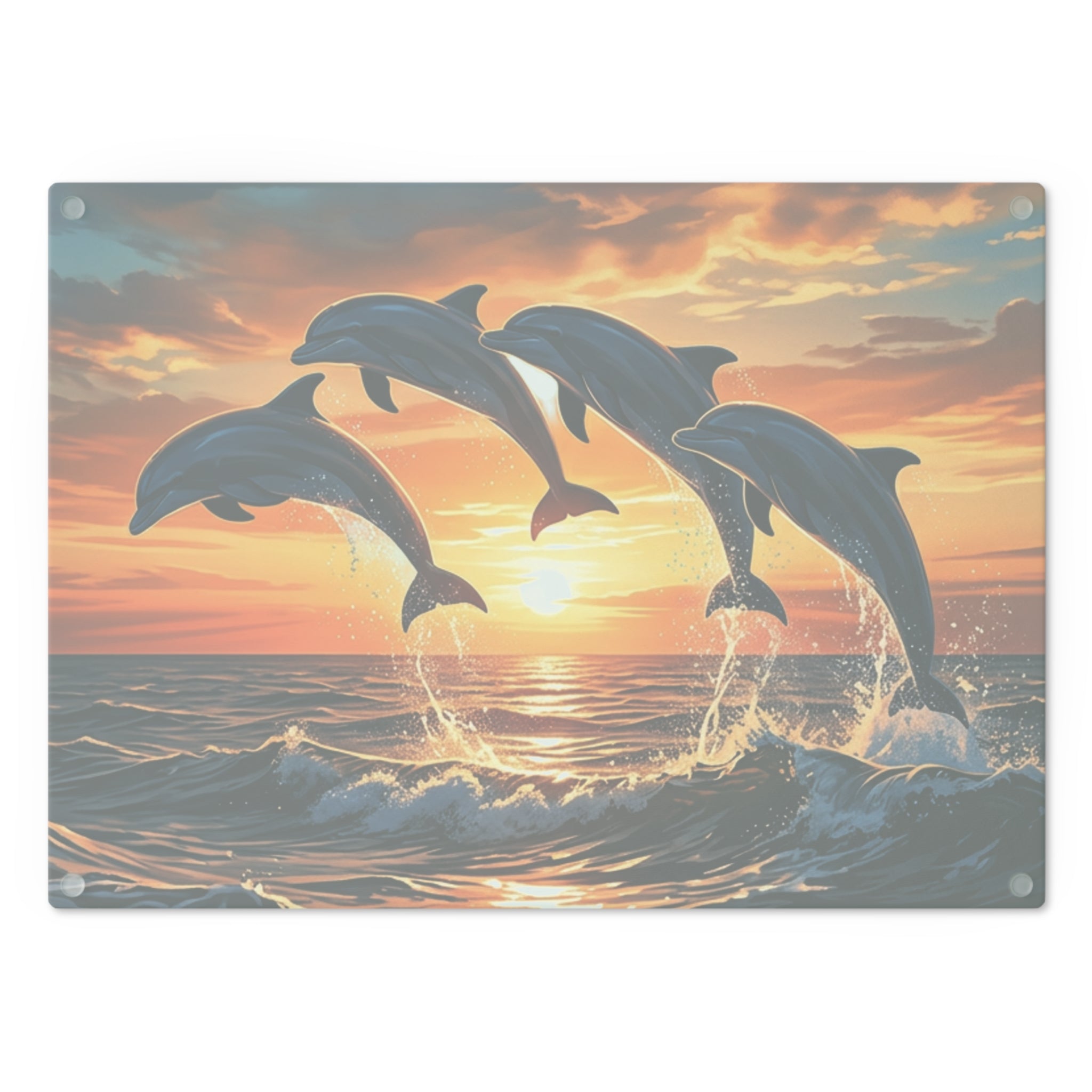 Dolphin Sunset Cutting Board — Ocean Wave Kitchen Decor