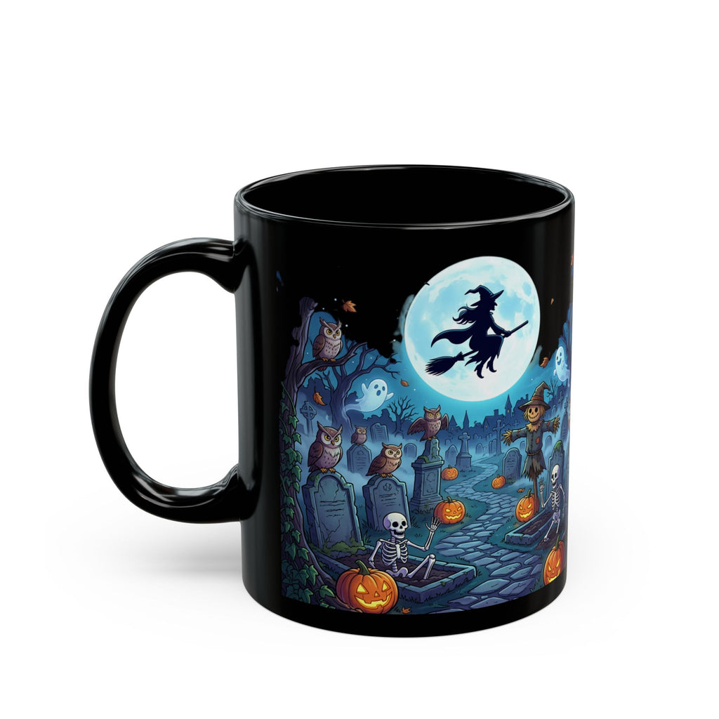 Halloween Haunted Night Mug — Spooky Pumpkin, Skeleton & Witch Coffee Cup (11oz/15oz)