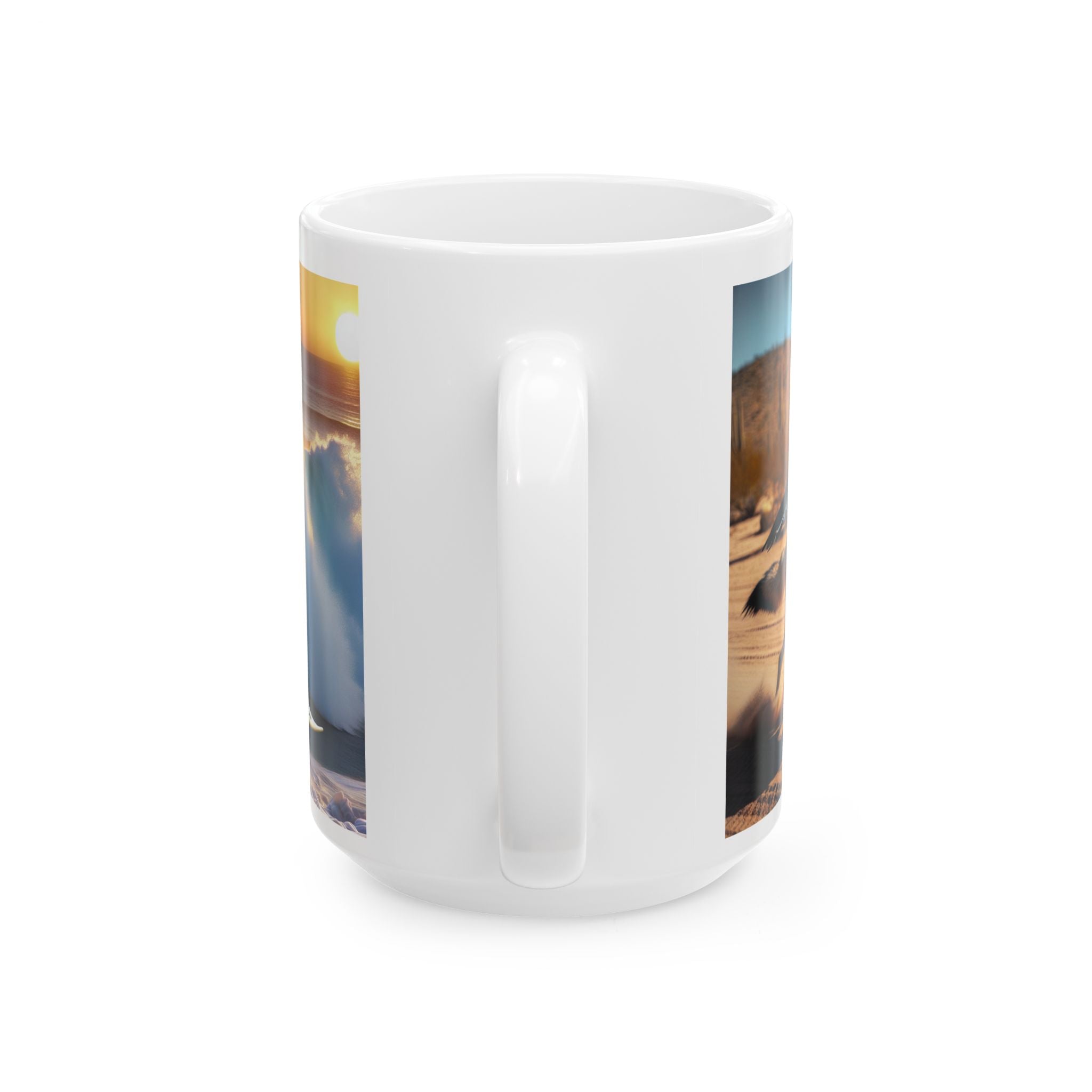 Roadrunner & Coyote Funny Desert Surfer Ceramic Coffee Mug (11oz, 15oz)