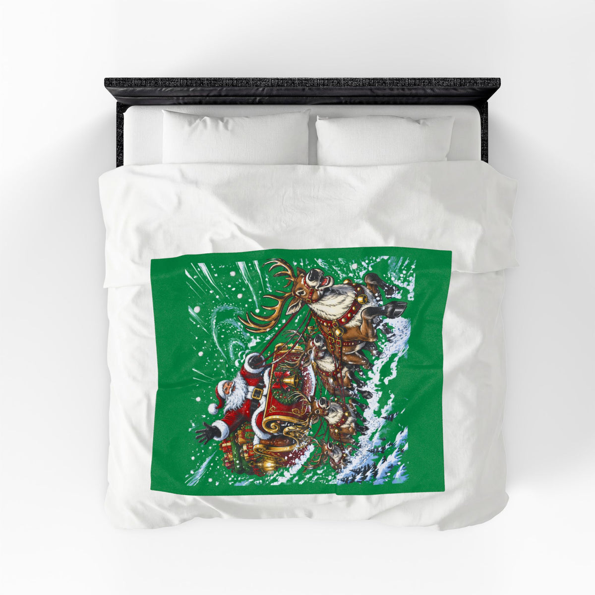 Christmas Santa and Reindeer Velveteen Plush Blanket