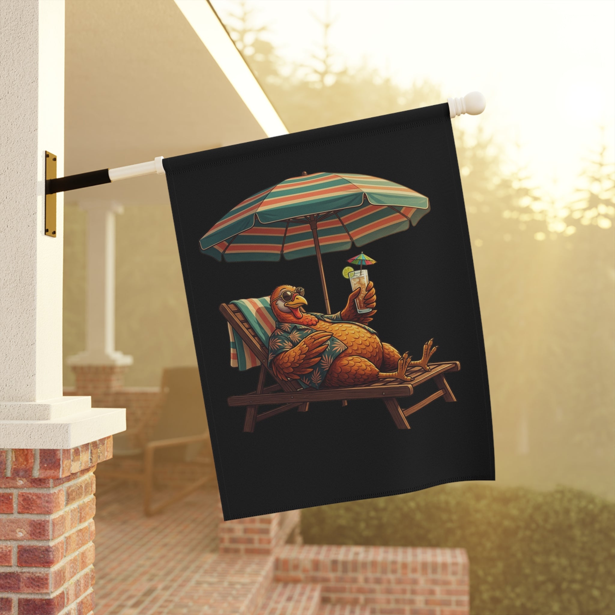 Garden Flag — Relaxed Turkey Lounging With Drink Garden & House Banner