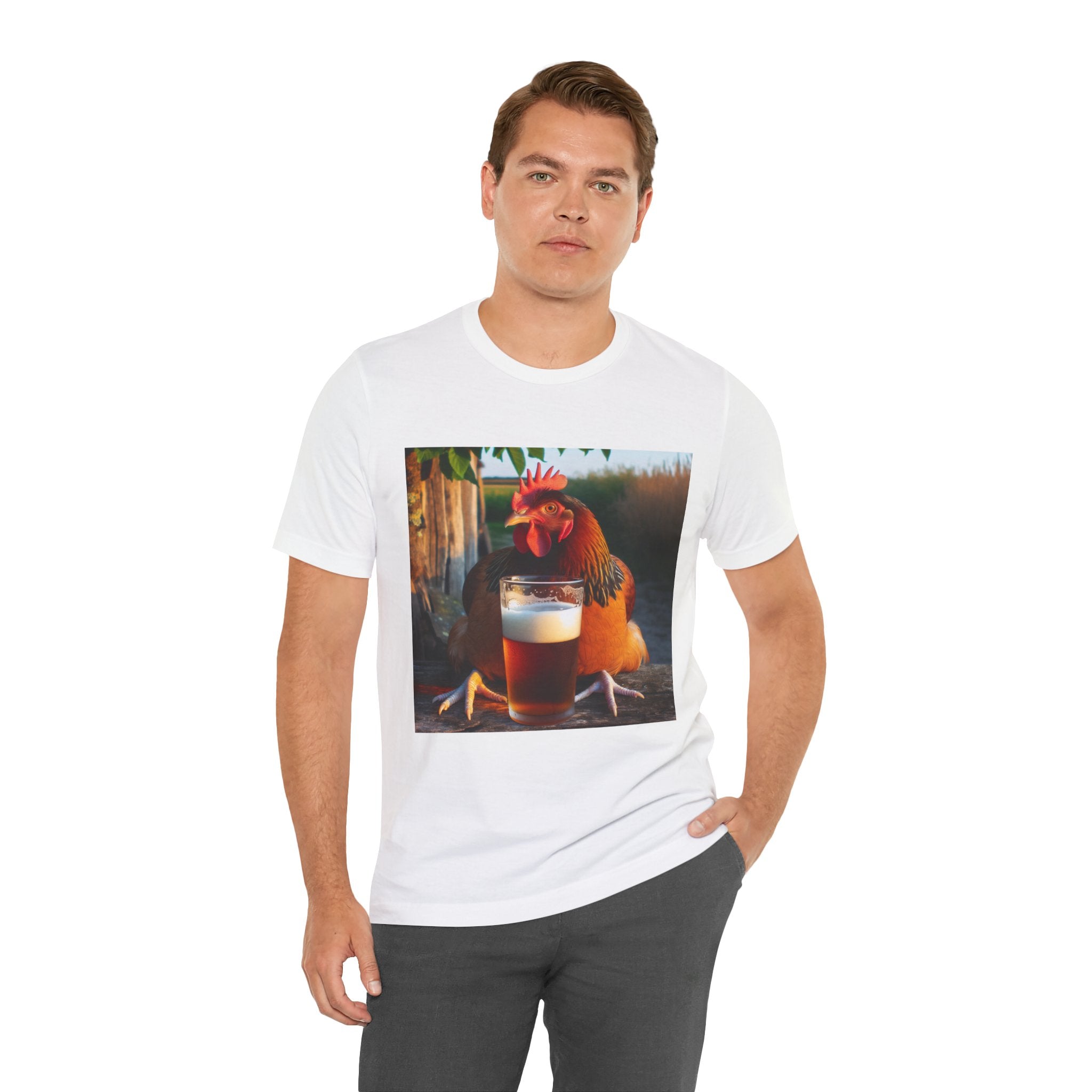 Funny Rooster with Beer Graphic Unisex T-Shirt