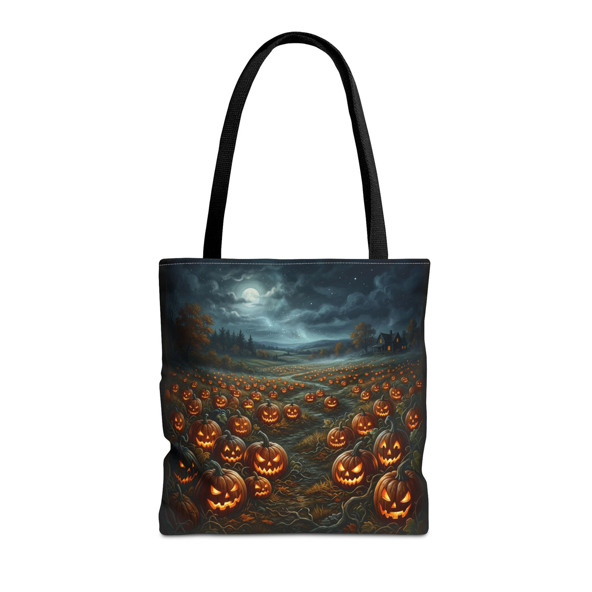 Halloween Pumpkin Field Tote Bag — Spooky Jack-O'-Lantern All-Over Print