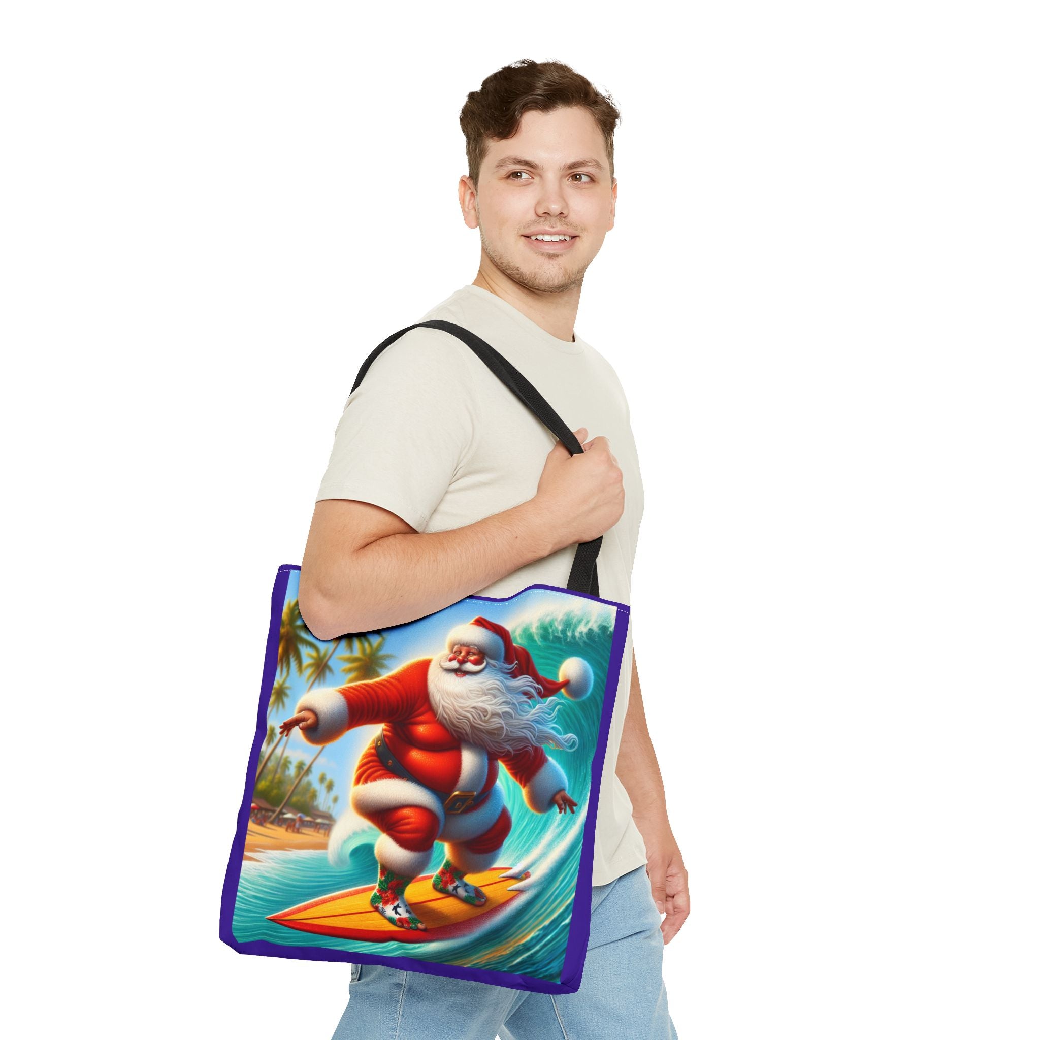 Surfing Santa Tote Bag — Tropical Christmas Beach Holiday Tote