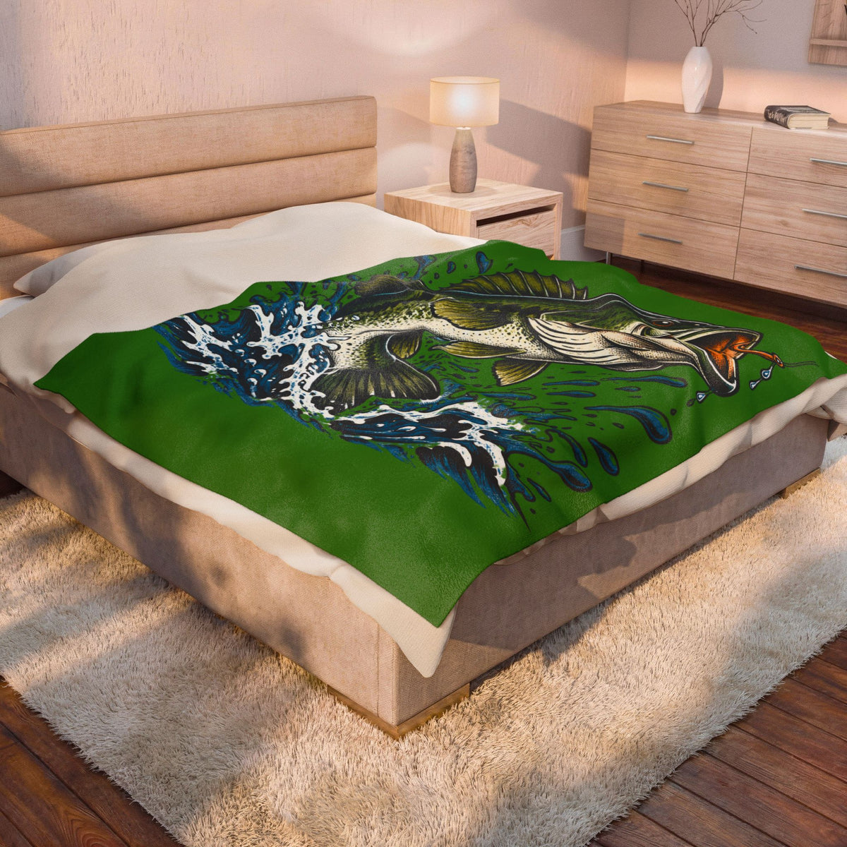 Largemouth Bass Fishing Velveteen Plush Blanket