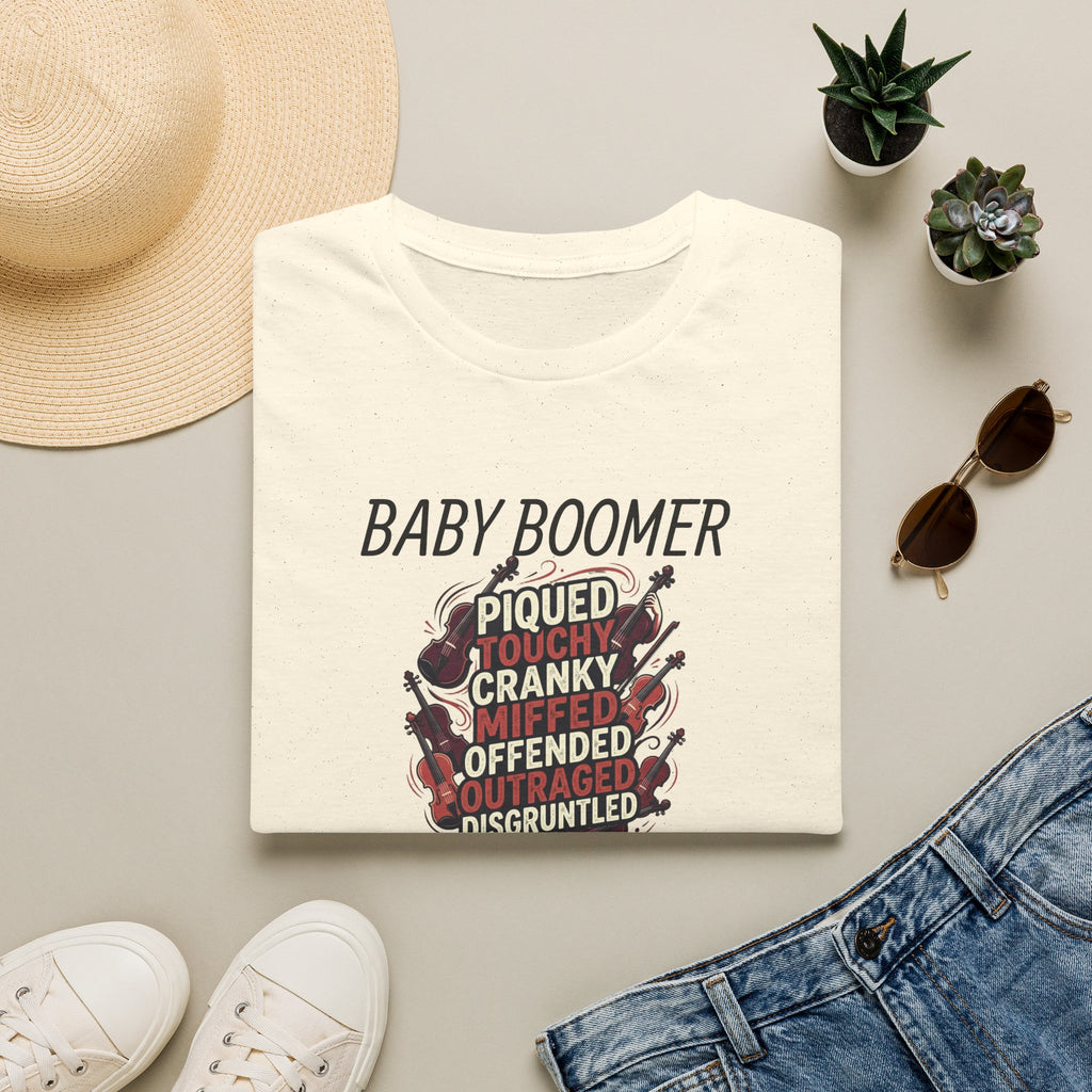 Baby Boomer Funny Graphic T-Shirt — 'Piqued, Touchy, Cranky...' Vintage Floral Tee