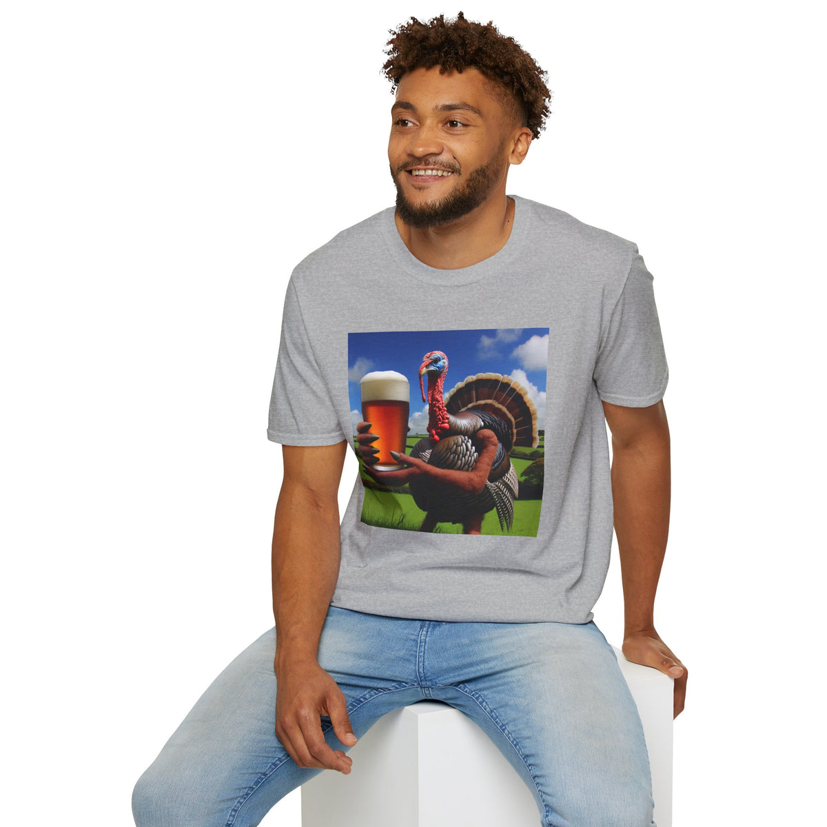 Thankful Turkey Beer T-Shirt — Funny Thanksgiving Turkey Holding Pint Tee