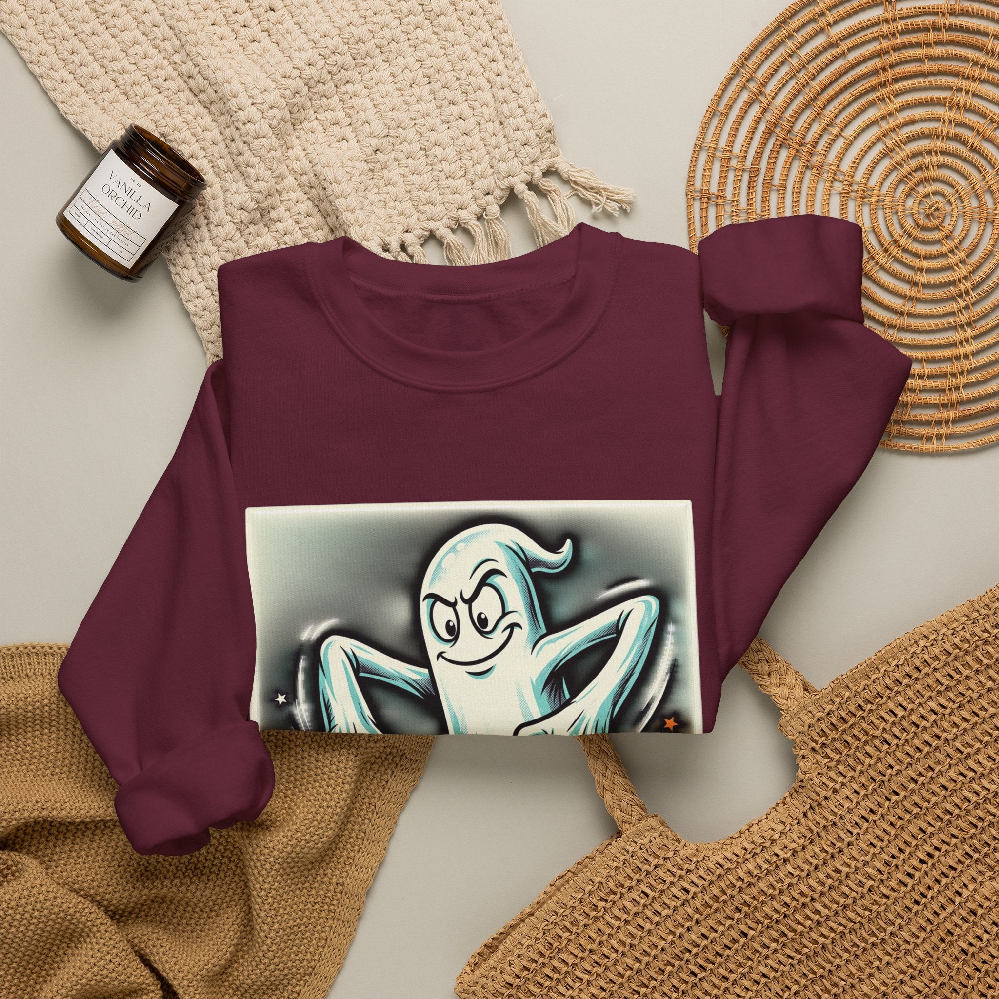 Candy Ghost Halloween Crewneck Sweatshirt — Retro Spooky Ghost with Candy Corn