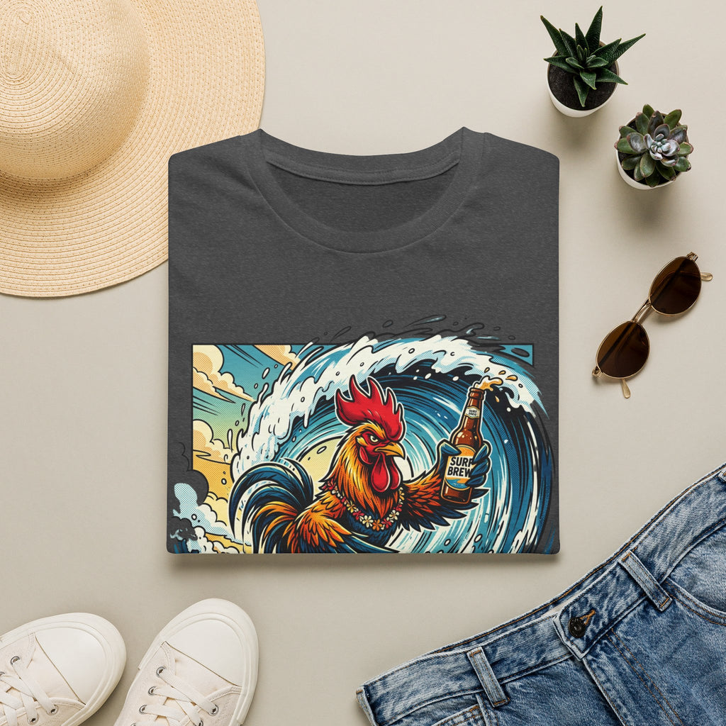 Surfing Rooster T-Shirt — Vintage Wave Rooster Holding Beer Graphic Tee