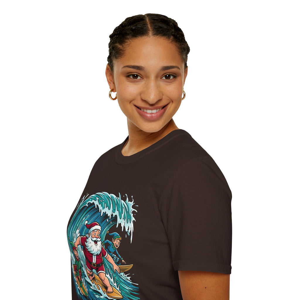 Surfing Santa T-Shirt — Christmas Beach Holiday Tee