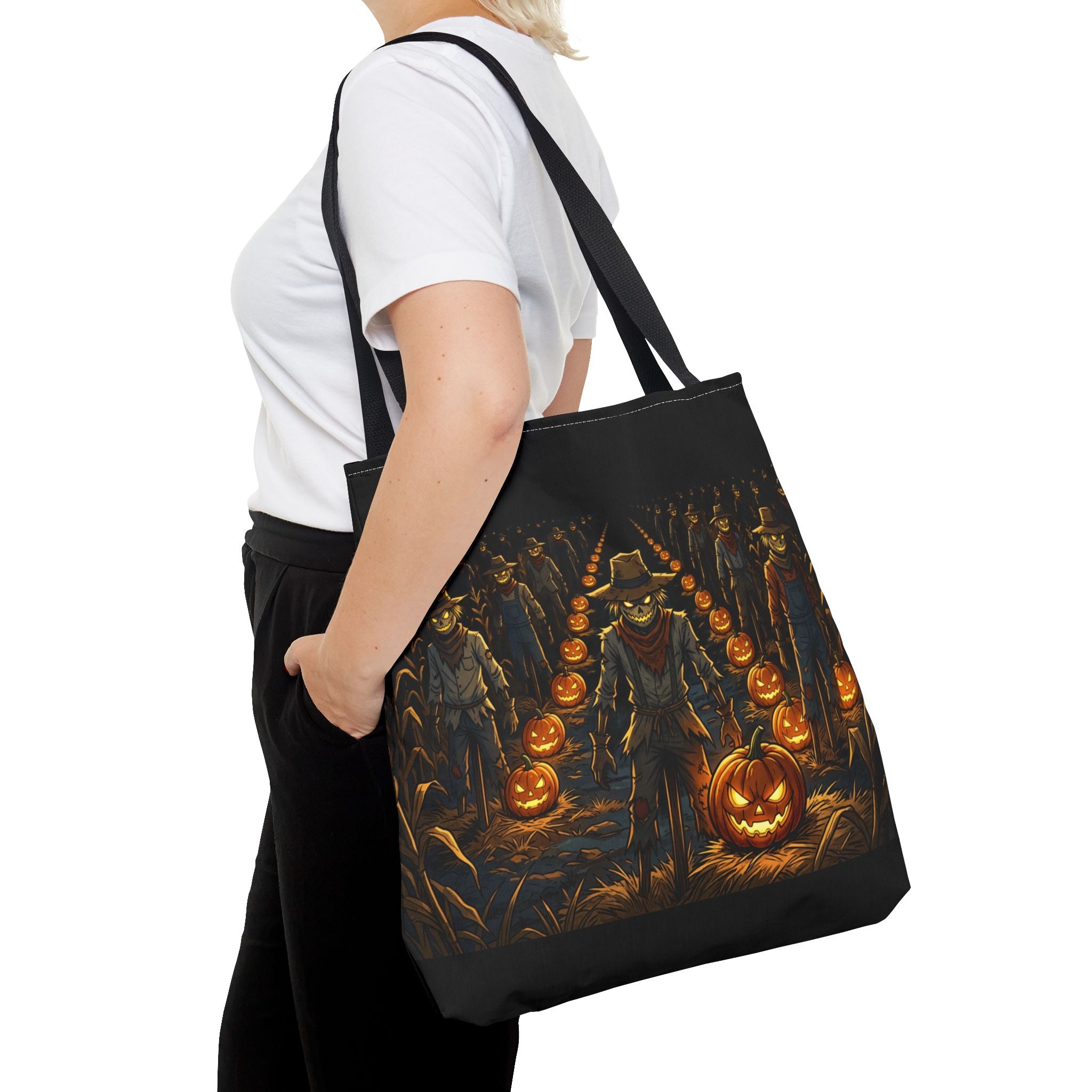 Halloween Scarecrow Parade Tote Bag – Spooky Pumpkin Field All-Over Print Tote