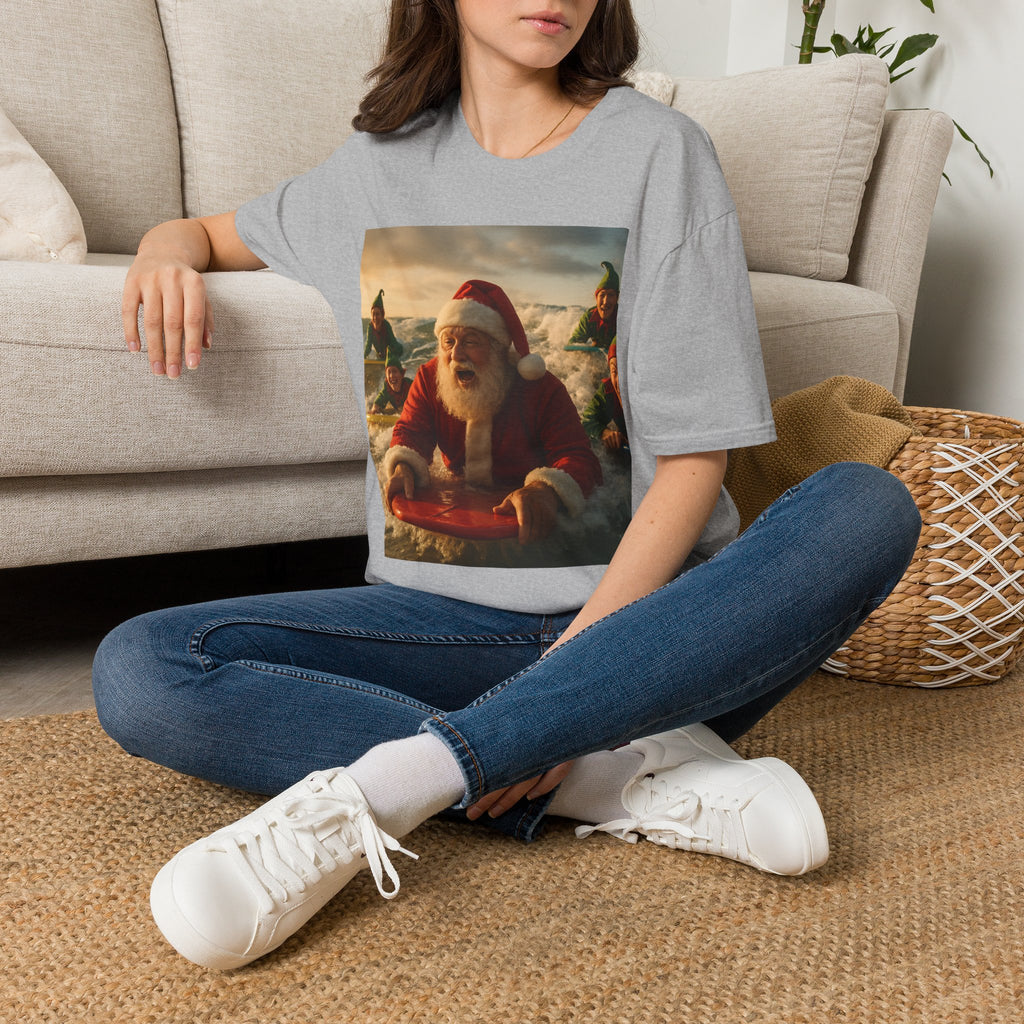 Santa Surfing T-Shirt — Funny Christmas Holiday Surf Santa Tee