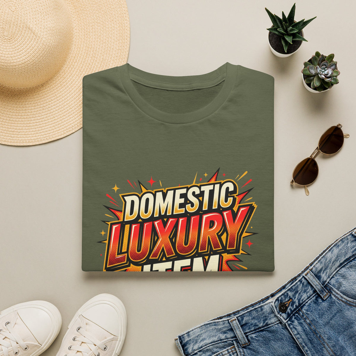 T-Shirt — "Domestic Luxury Item" Retro Comic Graphic Tee