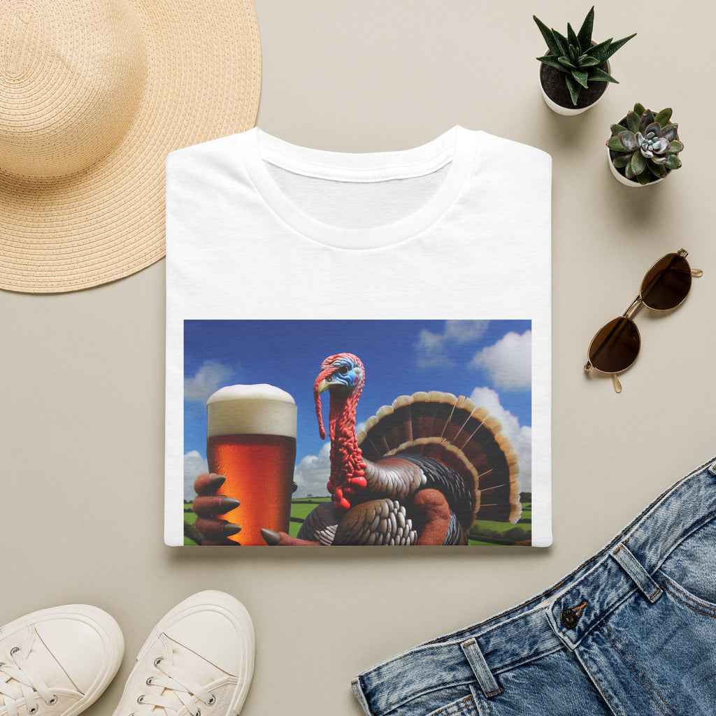 Thankful Turkey Beer T-Shirt — Funny Thanksgiving Turkey Holding Pint Tee