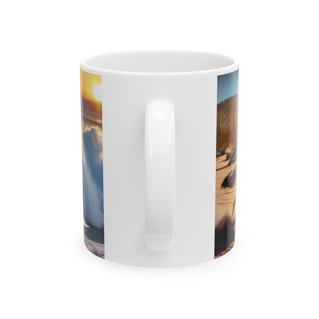 Roadrunner & Coyote Funny Desert Surfer Ceramic Coffee Mug (11oz, 15oz)
