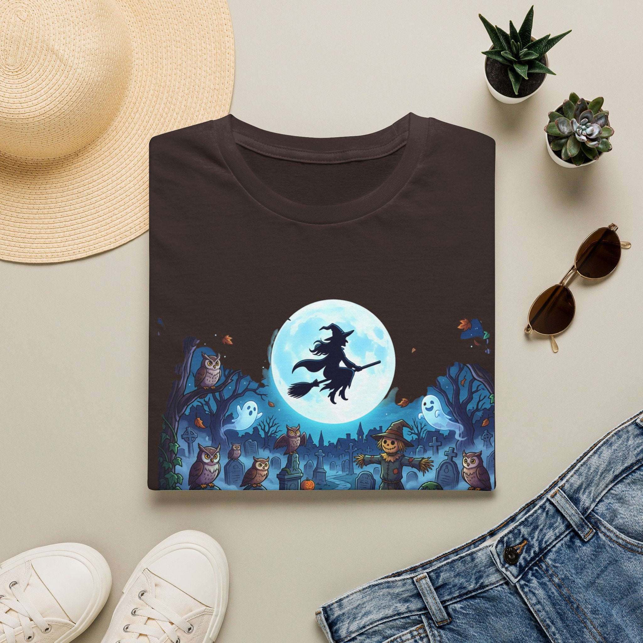 Halloween Witch Moon T-Shirt — Spooky Graveyard Night Tee