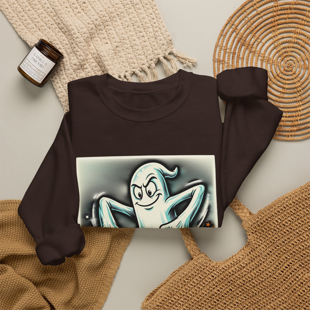 Candy Ghost Halloween Crewneck Sweatshirt — Retro Spooky Ghost with Candy Corn
