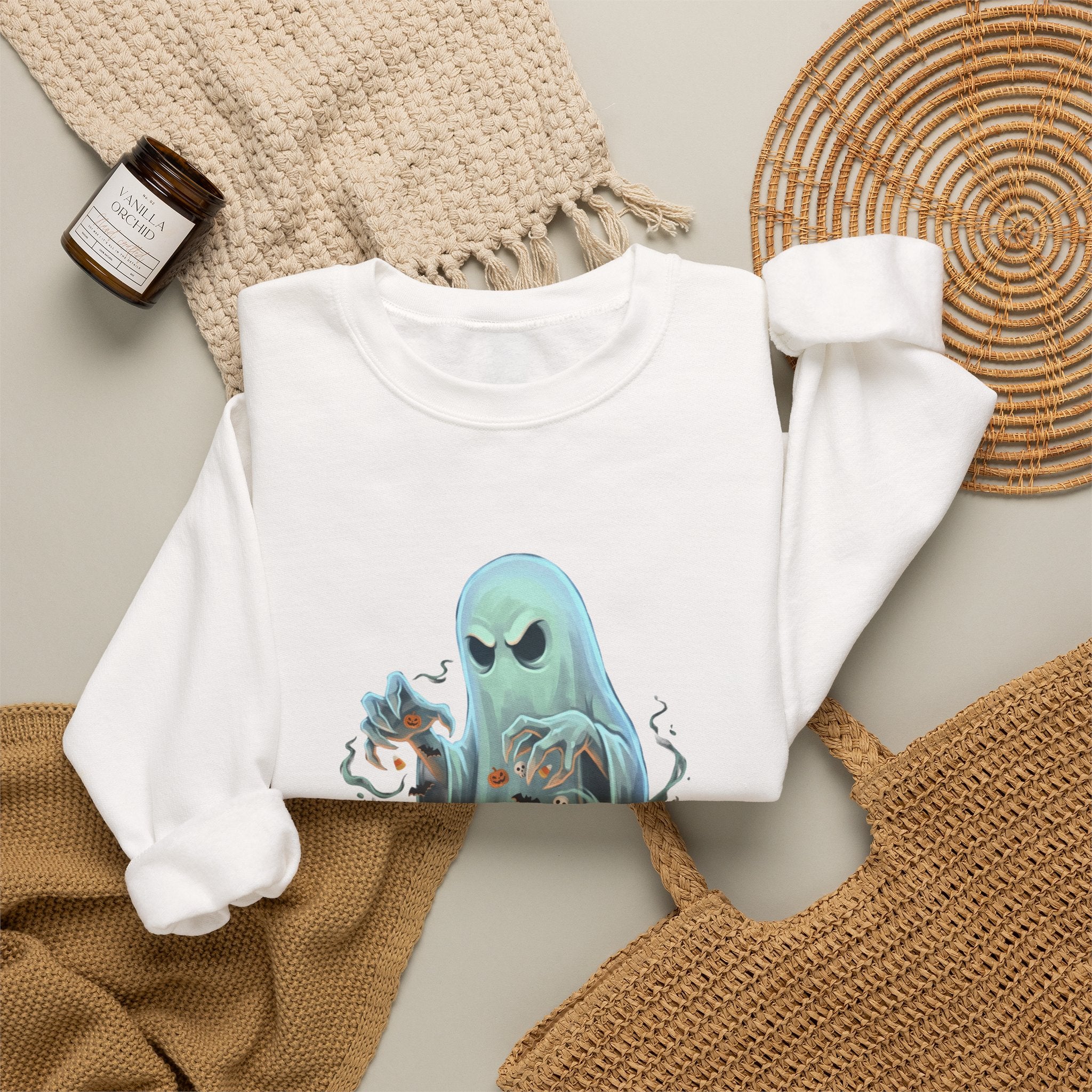 Grumpy Ghost Halloween Crewneck Sweatshirt