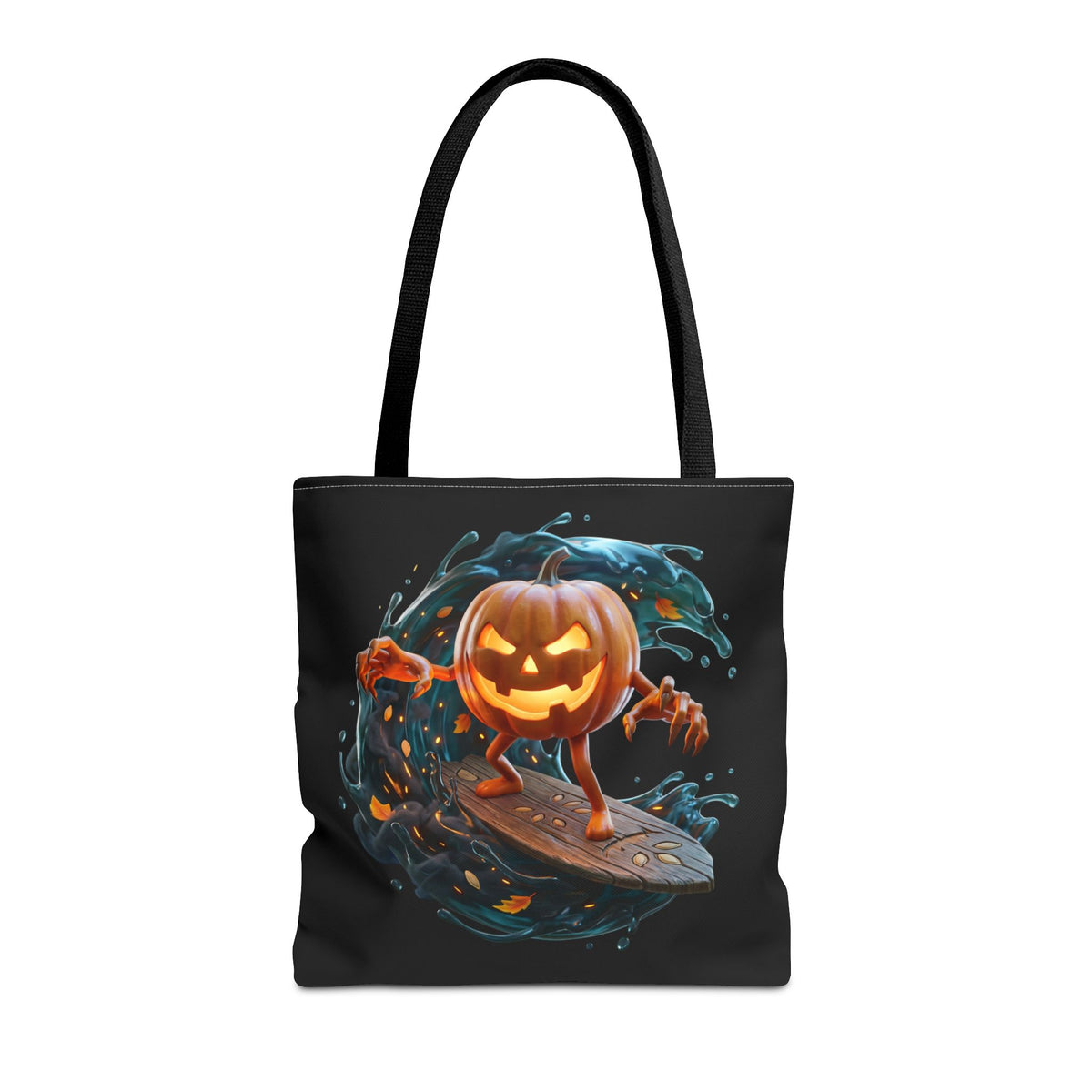Halloween Pumpkin Surf Tote Bag — Spooky Jack-O'-Lantern Surfing Beach Tote
