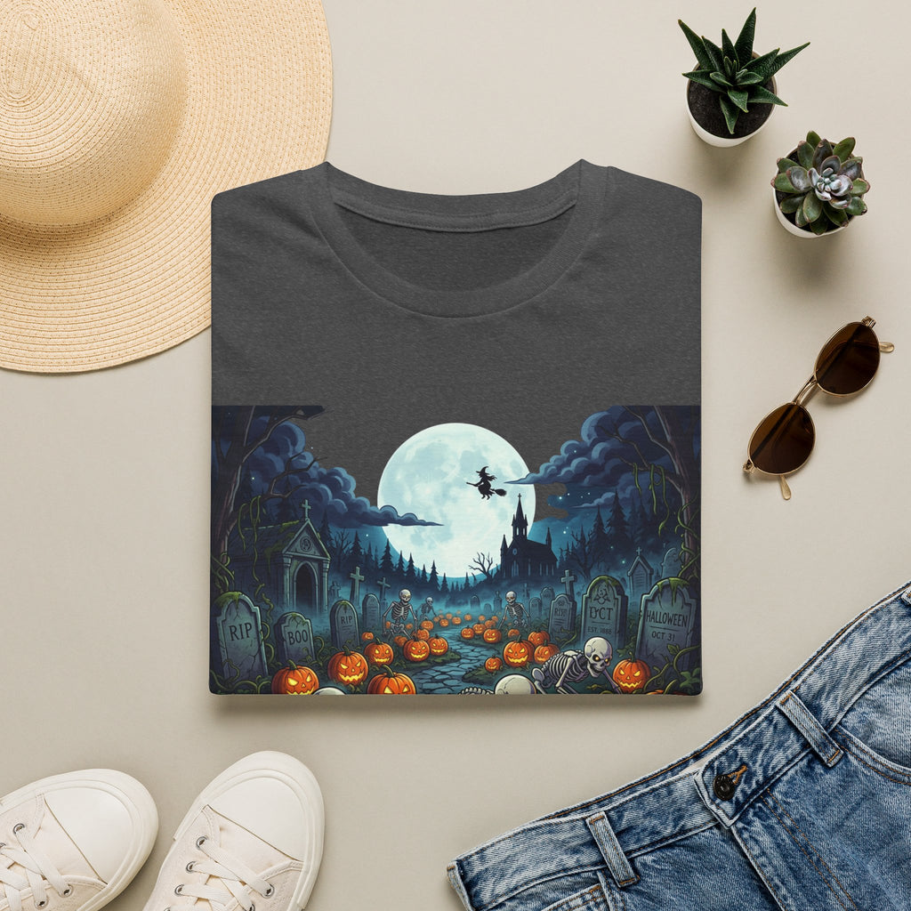 Halloween Pumpkin Patch T-Shirt — Haunted Moonlit Cemetery Graphic Tee