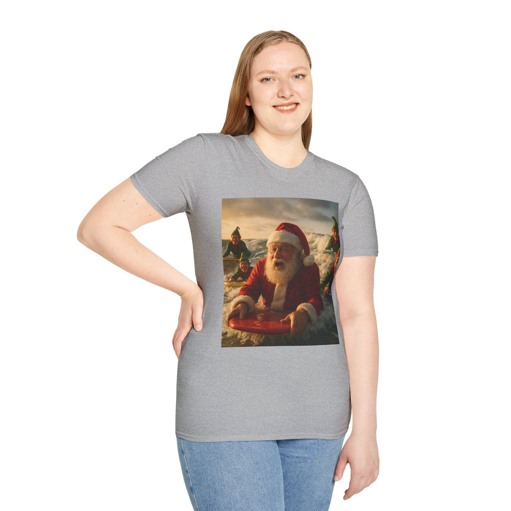 Santa Surfing T-Shirt — Funny Christmas Holiday Surf Santa Tee