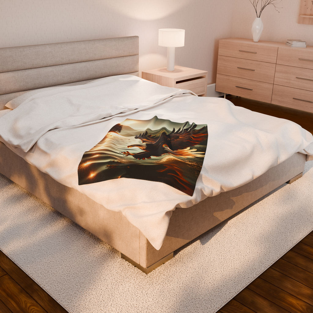 Velveteen Plush Blanket - Eagle in Flight Hunting