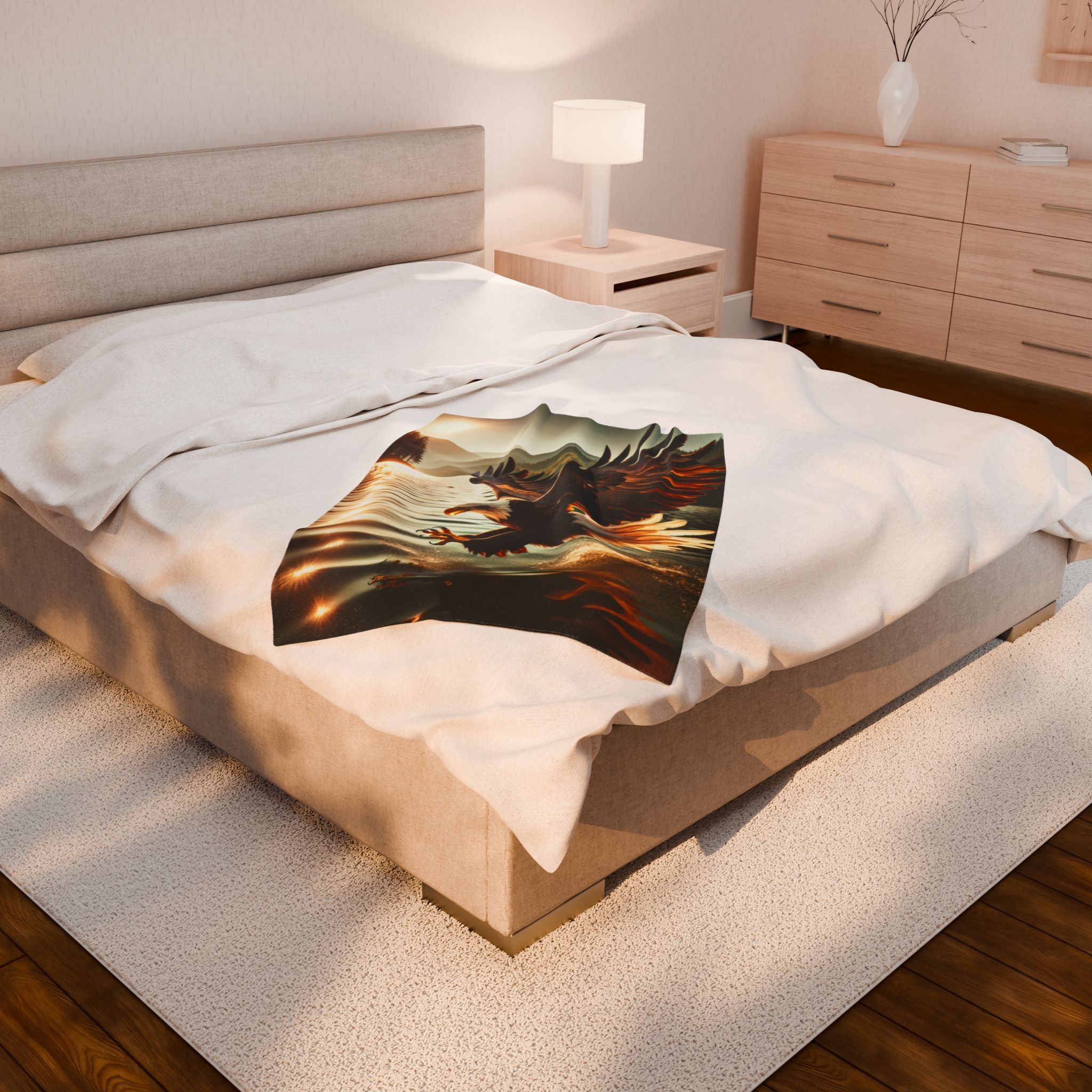 Velveteen Plush Blanket - Eagle in Flight Hunting
