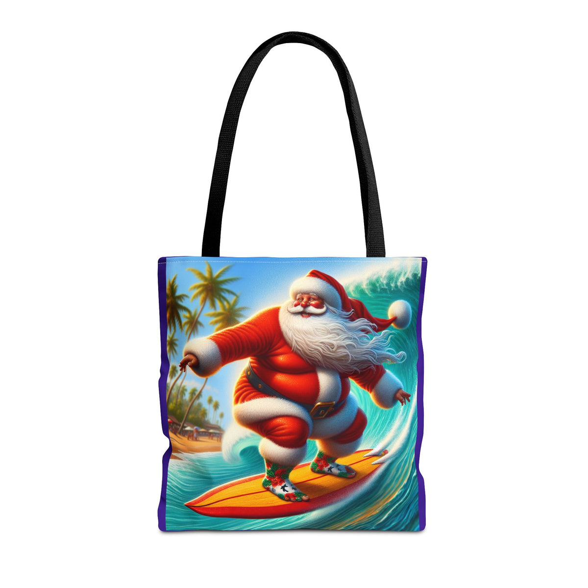 Surfing Santa Tote Bag — Tropical Christmas Beach Holiday Tote