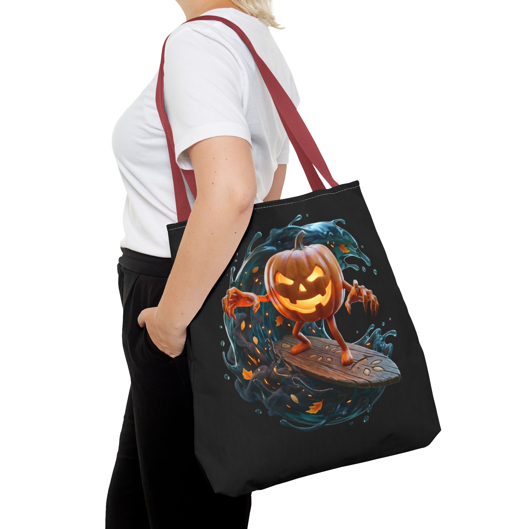 Halloween Pumpkin Surf Tote Bag — Spooky Jack-O'-Lantern Surfing Beach Tote