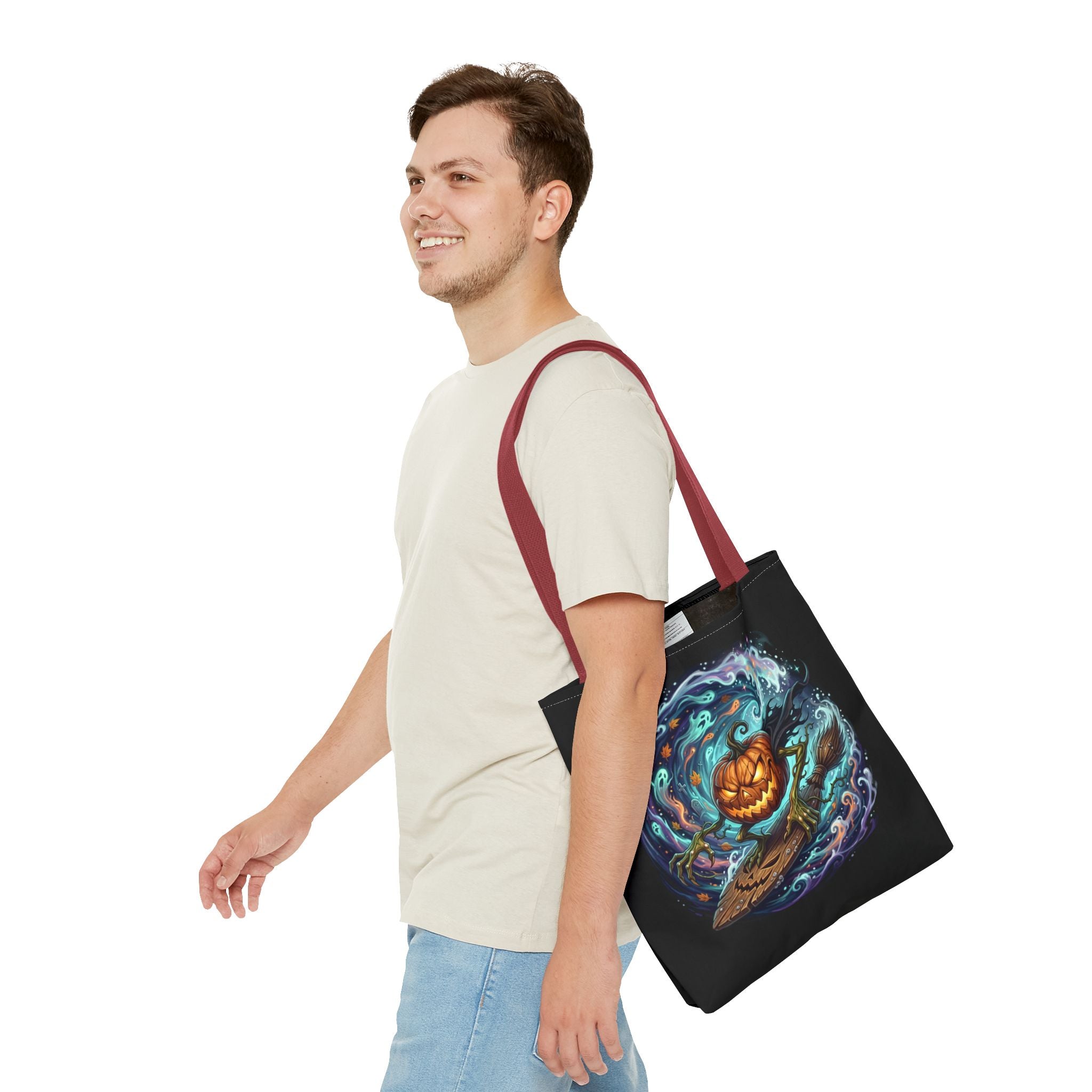 Halloween Surfing Pumpkin Tote Bag — Spooky Jack-o'-Lantern Beach Wave Tote