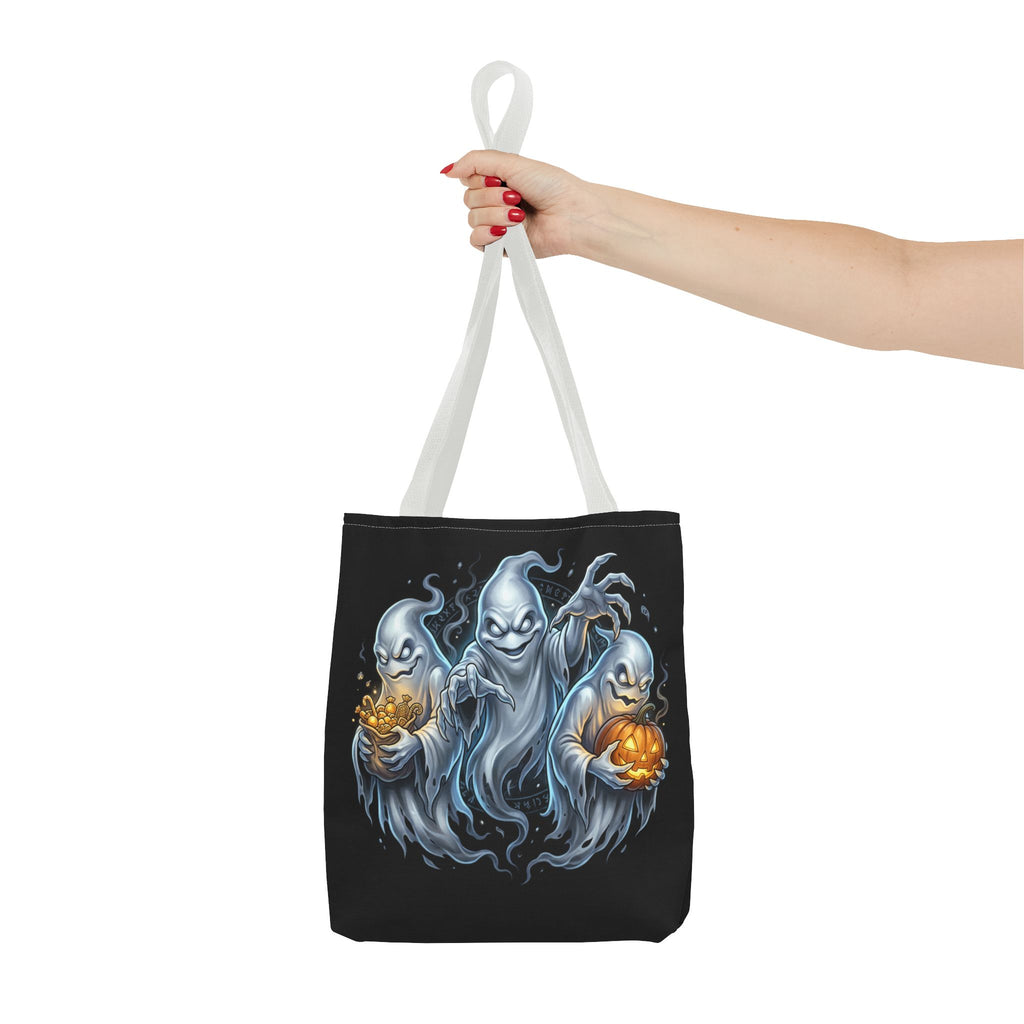 Halloween Ghost Trio Tote Bag — Spooky Pumpkin Trick-or-Treat AOP Tote