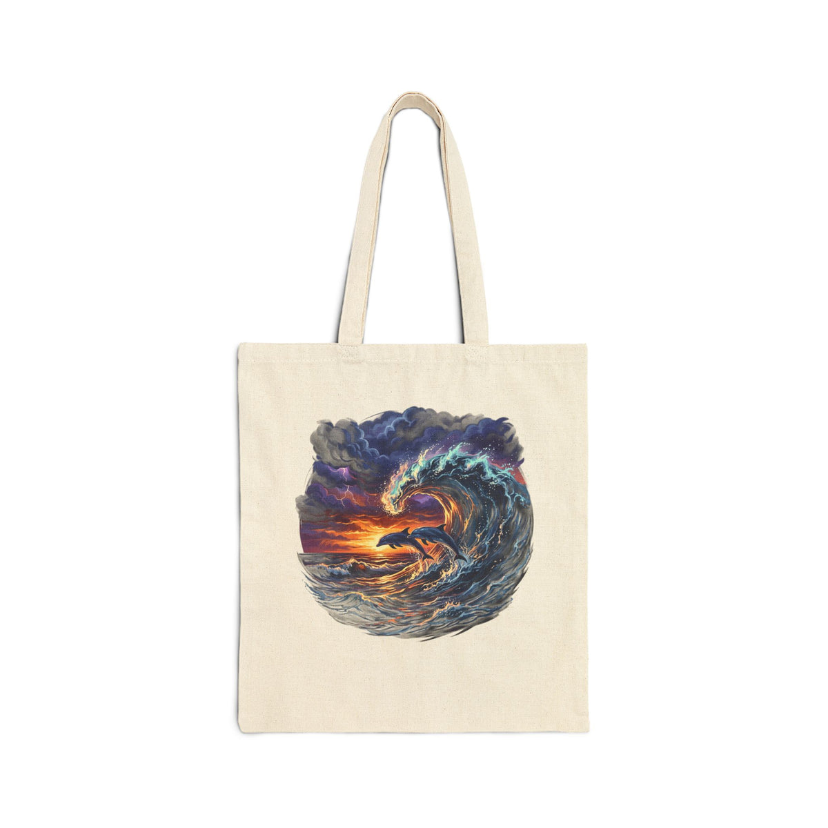 Tote Bag — Sunset Dolphin Wave Canvas Tote