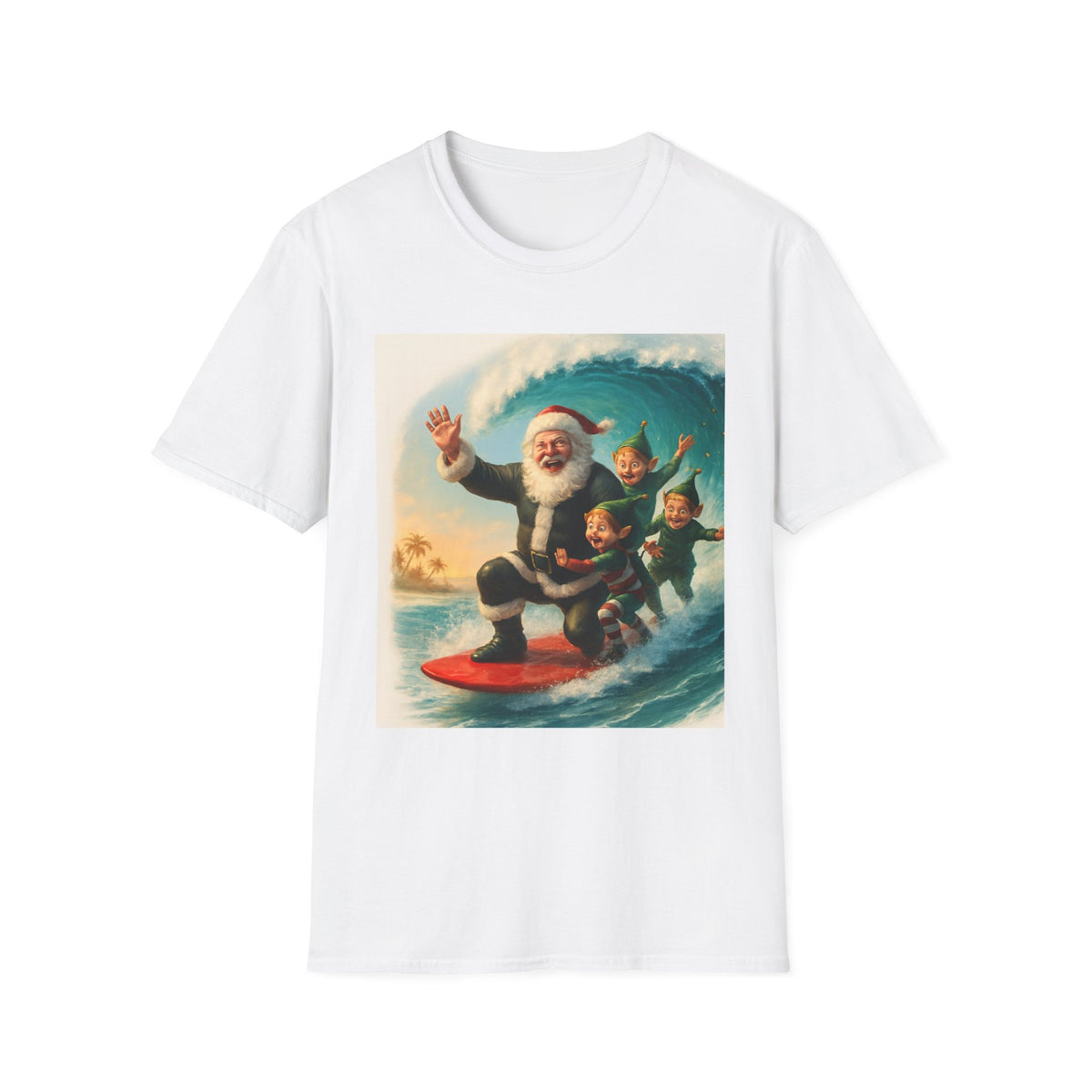 Santa Surfing T-Shirt — Retro Christmas Surfing Santa Tee