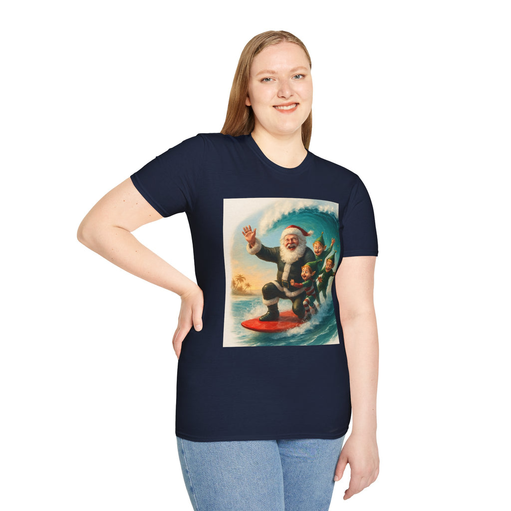 Santa Surfing T-Shirt — Retro Christmas Surfing Santa Tee