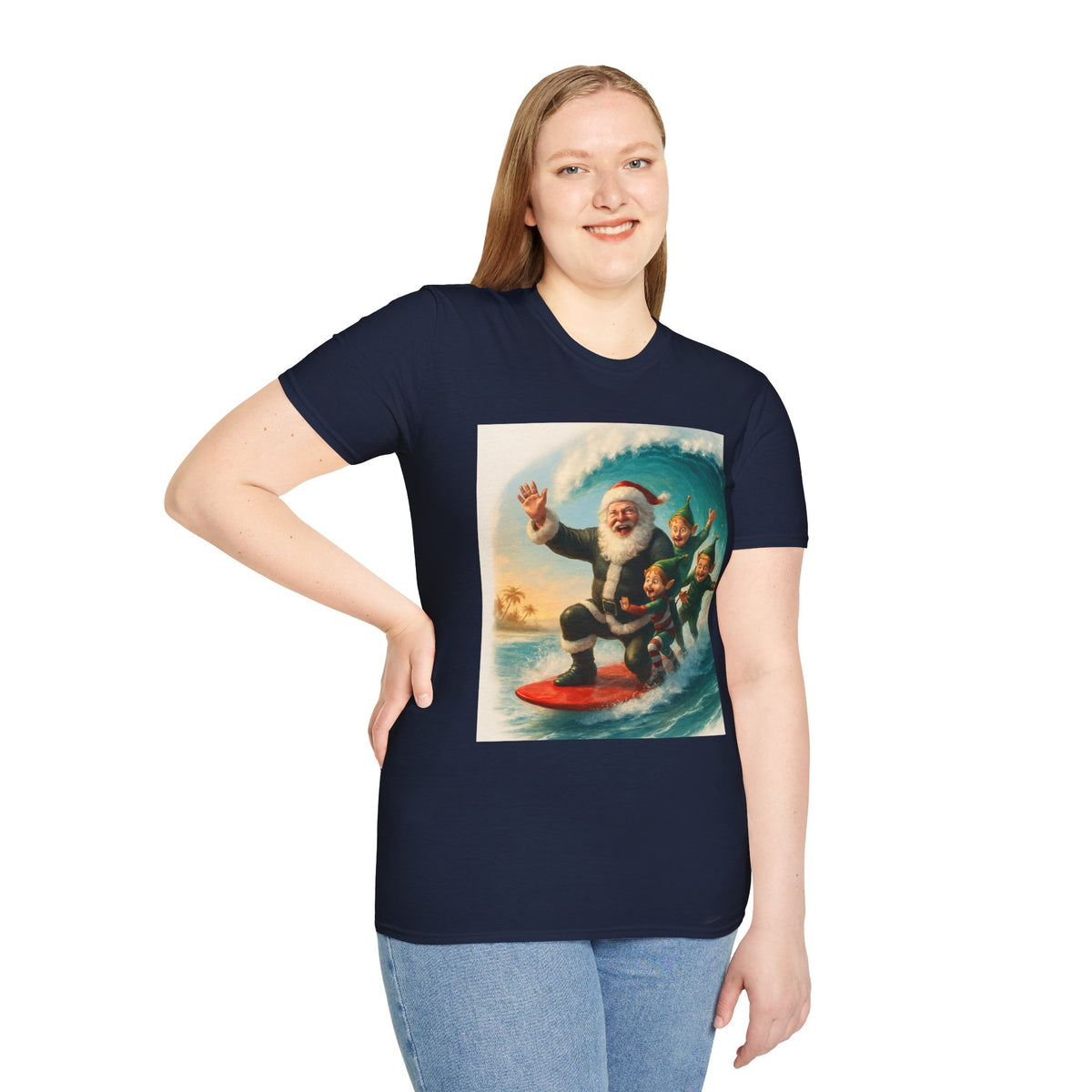 Santa Surfing T-Shirt — Retro Christmas Surfing Santa Tee