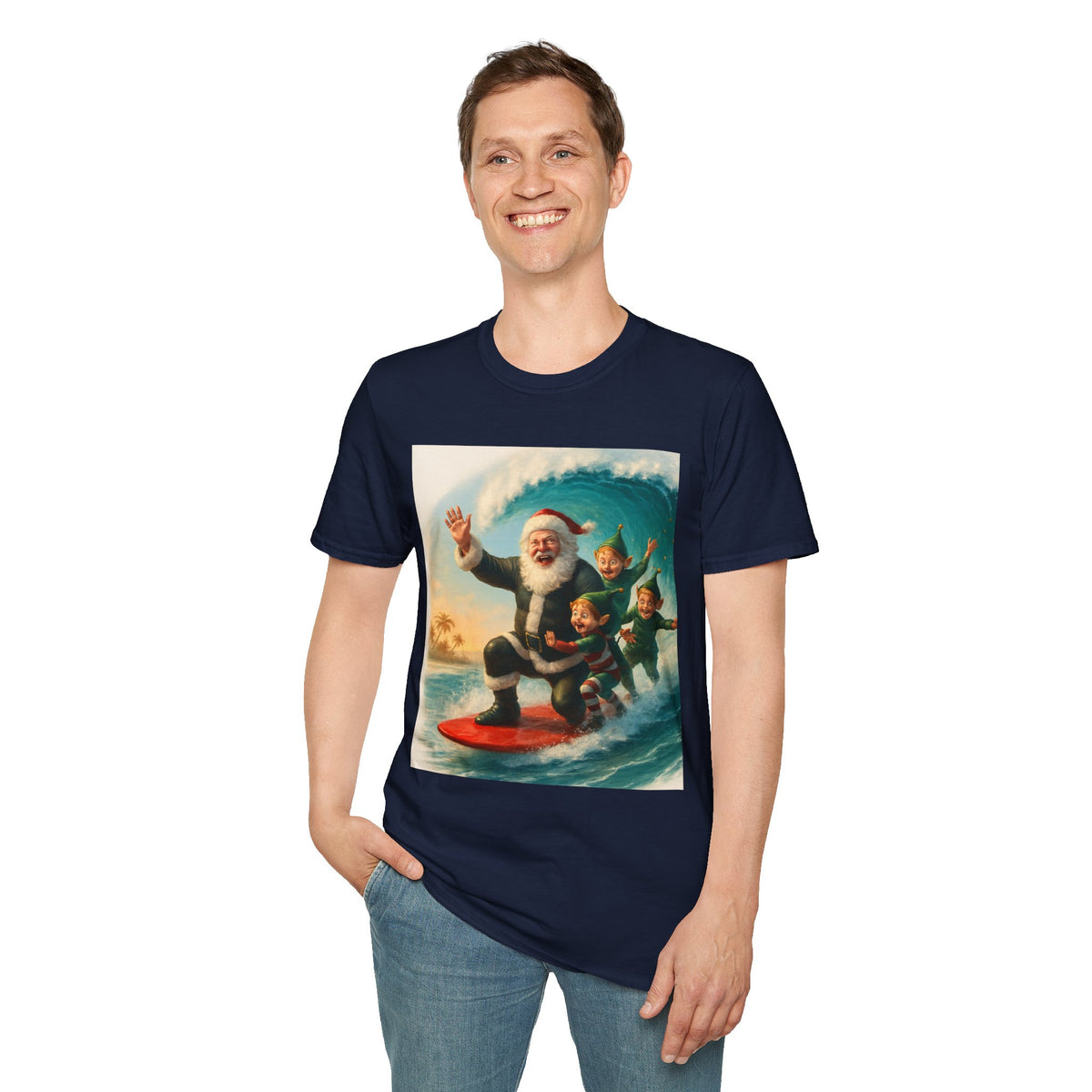 Santa Surfing T-Shirt — Retro Christmas Surfing Santa Tee