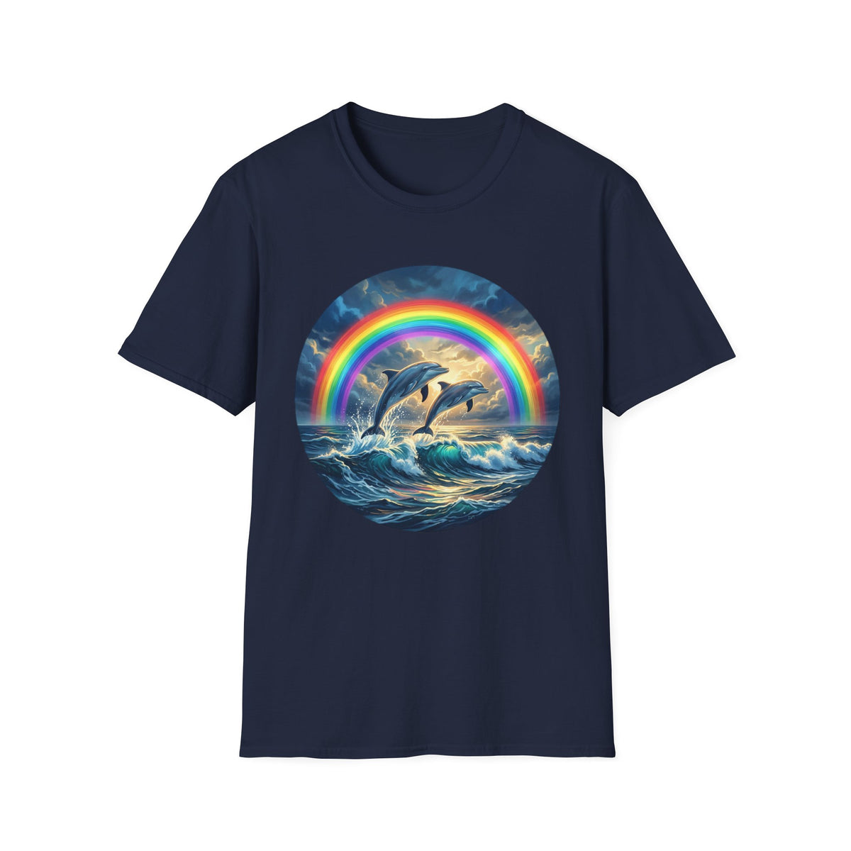 Dolphin Rainbow Wave T-Shirt — Ocean Sunset Graphic Tee