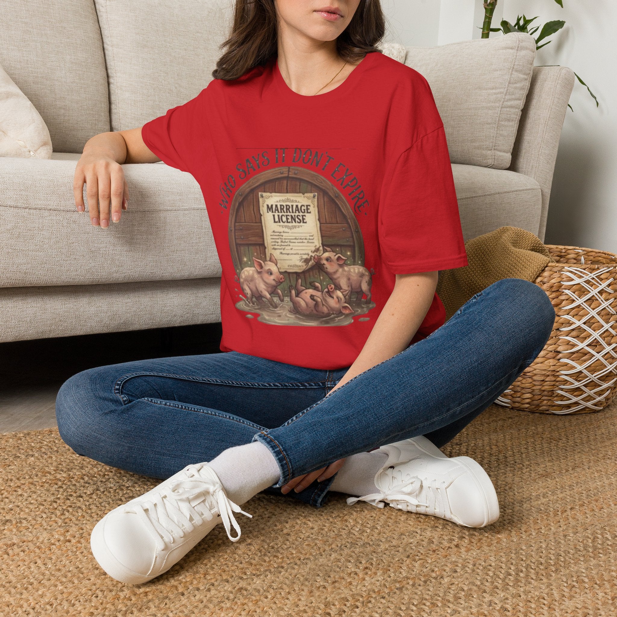 T-Shirt — "Who Says It Don't Expire" Vintage Marriage License Design