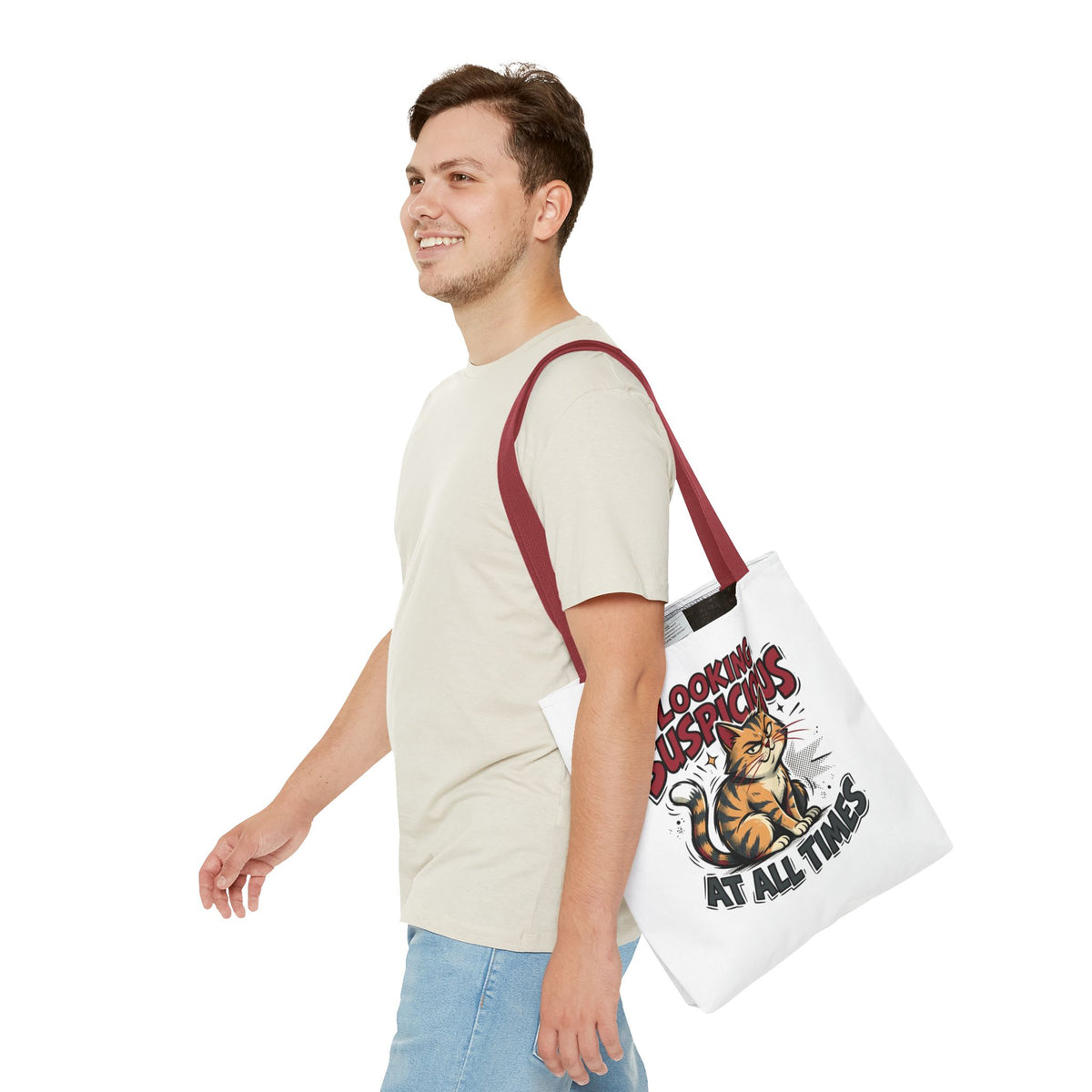 Looking Suspicious Cat Tote Bag - Funny Cat Lover Canvas Shopper