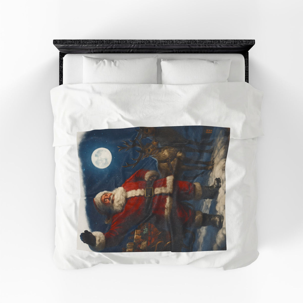 Santa Claus and Reindeer Christmas Velveteen Plush Blanket