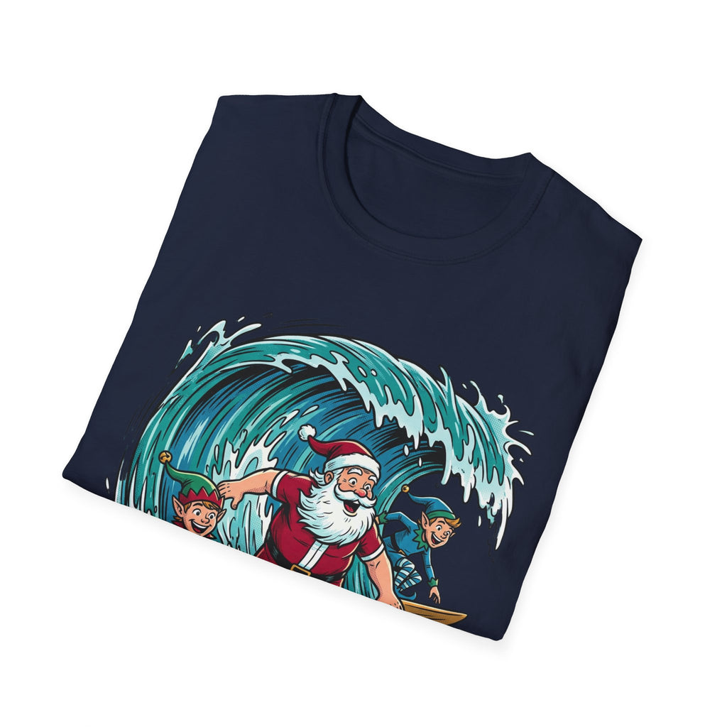 Surfing Santa T-Shirt — Christmas Beach Holiday Tee