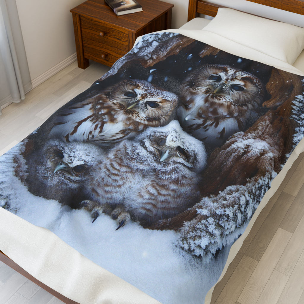 Velveteen Plush Blanket - Owls